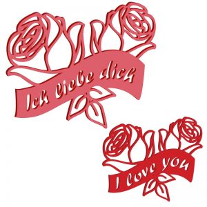 Laubsägevorlage Rosenblüten mit Ich-liebe-Dich-Schriftzug